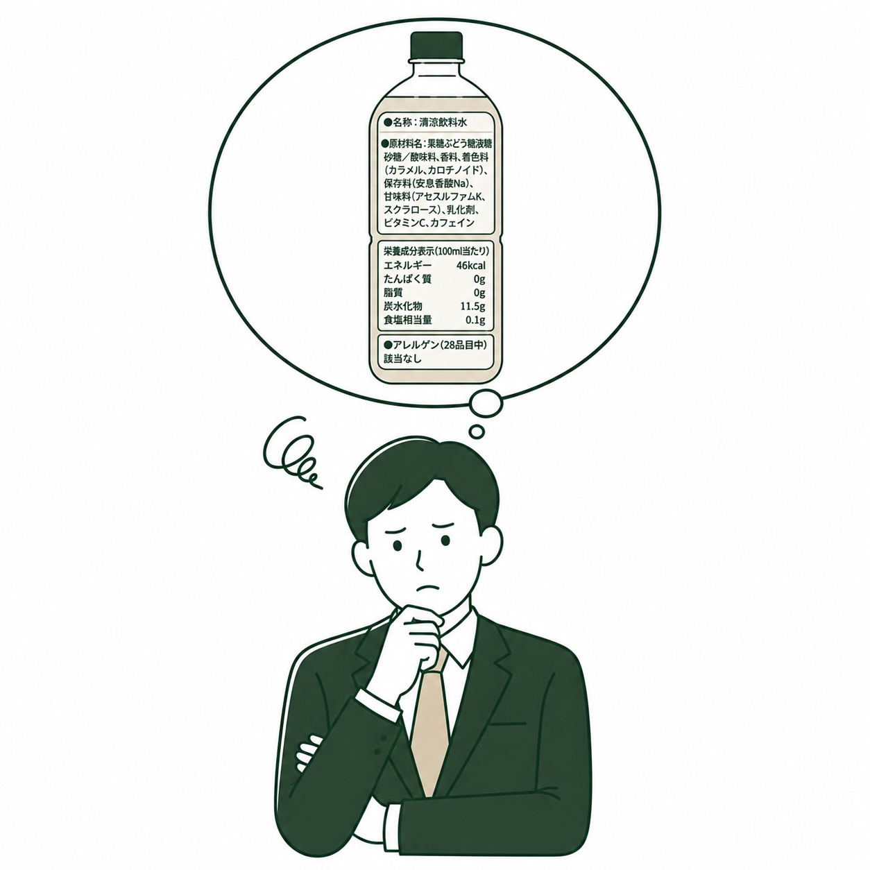 添加物の多い飲料の表示を気にするビジネスパーソン